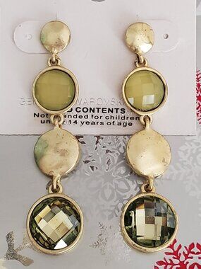 ECLAT Green and Gold Made with Swarovski Crystal Dangle Pierced Earrings
